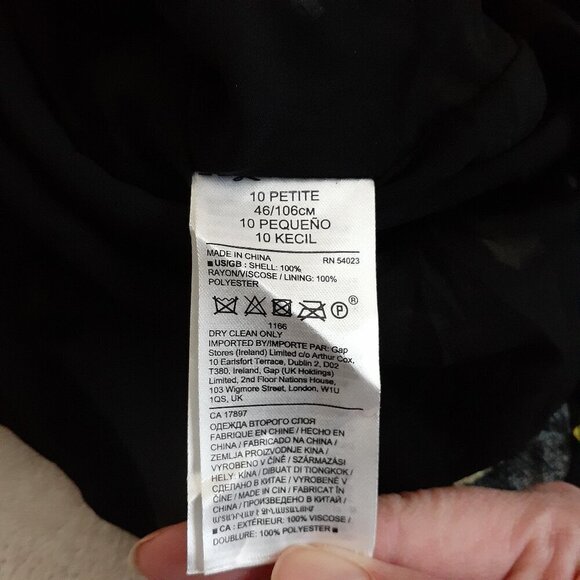 Banana Republic NWT Women's Size 10P Black Yellow Floral Puff-Sleeve Mini Dress - Picture 6 of 13